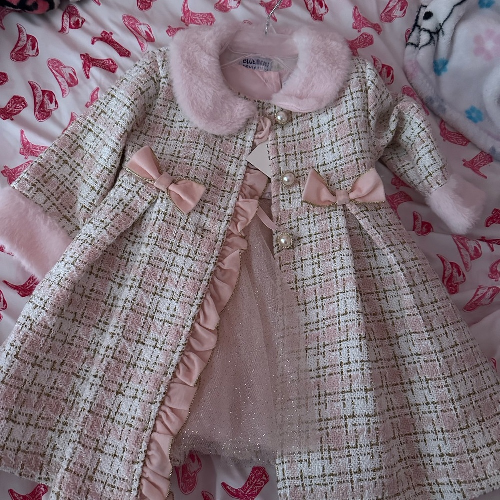 Elegant Kids Tweed Coat with Pink Accents
